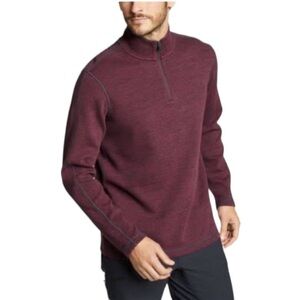 EDDIE BAUER 1/4 ZIP LONGSLEEVE BURGUNDY SWEATER PULLOVER SIZE LARGE L